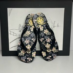 Tory Burch Slide Floral Black Flipflop Women Size 5
